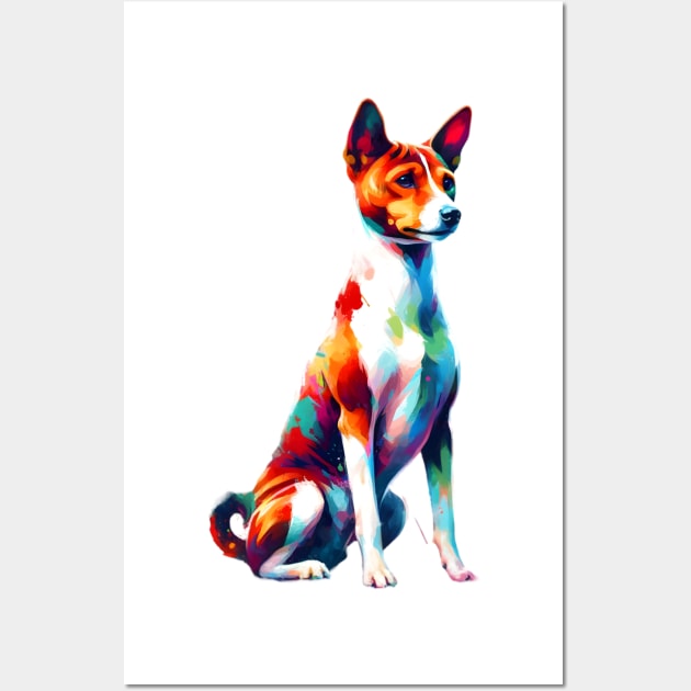 Energetic Basenji in Colorful Abstract Splash Art Style Wall Art by ArtRUs